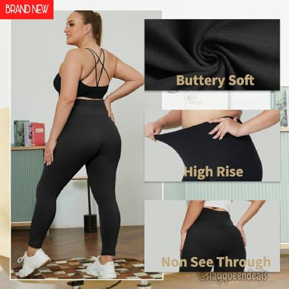 Plus Size High Waist 4-Way Stretch Leggings for Workout Yoga Running - Picture 5 of 8